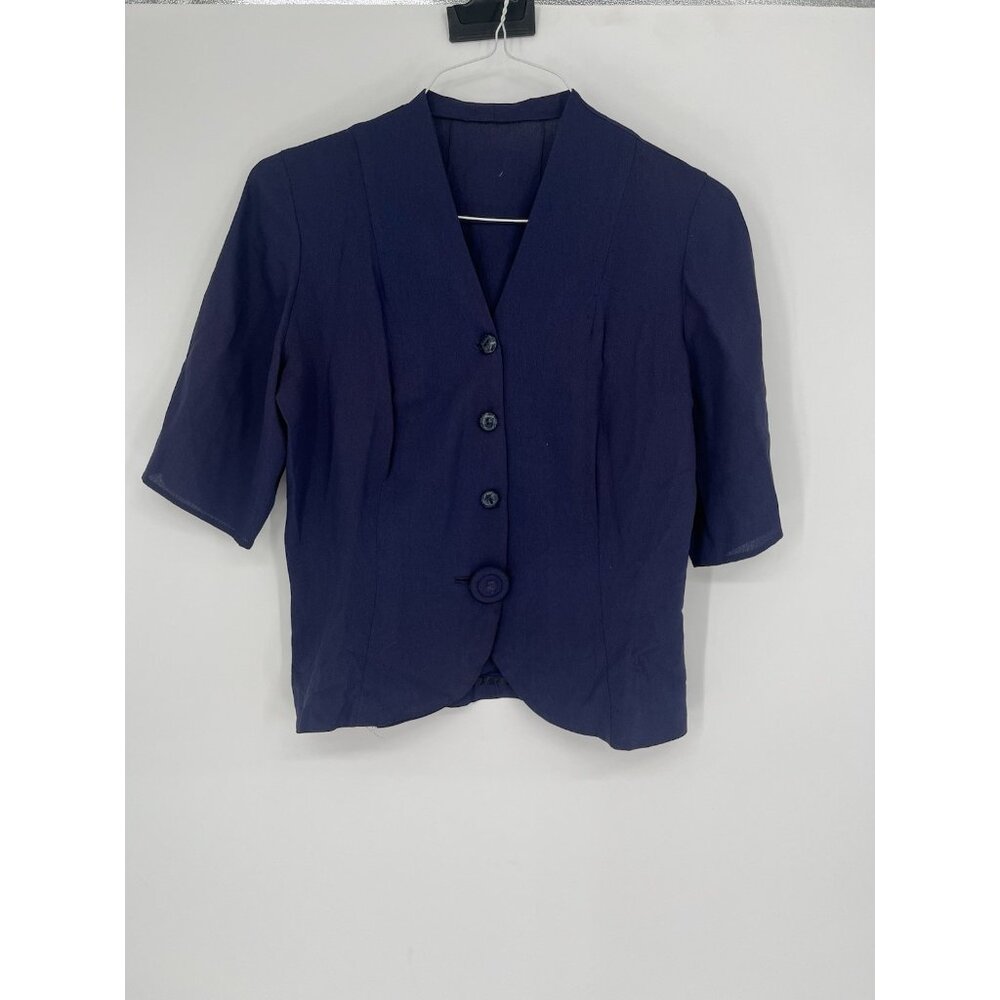 Vintage 50s Button front top No Size Approx M. Navy Blue
